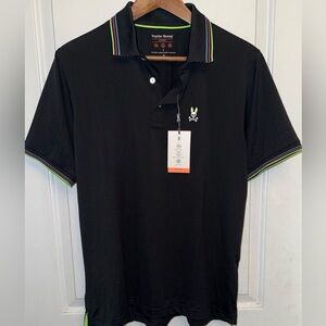 Psycho Bunny Sport NWT Desoto Pique Sport Polo in Deep Black/Neon